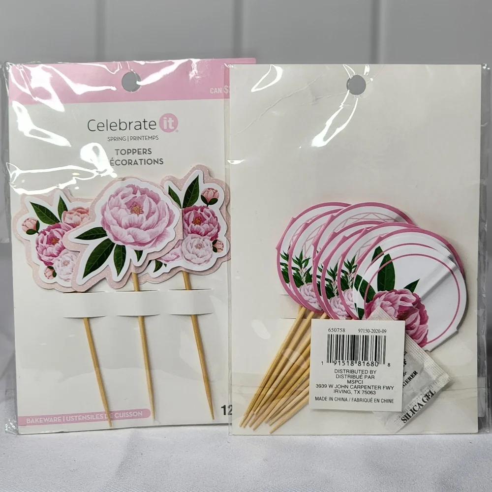 Celebrate It Pink Floral Cupcake Toppers 2pks